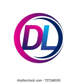 initial letter logo DL company name blue and magenta color on circle and swoosh design. vector logotype for business and company identity.