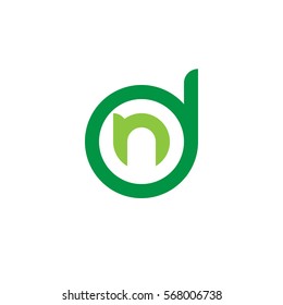 initial letter logo dn, nd, n inside d rounded lowercase green flat