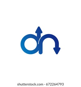 initial letter logo dn, nd, d, n, arrow rounded lowercase blue