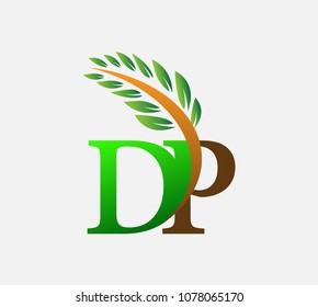 initial letter logo DP, Agriculture wheat Logo Template vector icon design colored green and brown.