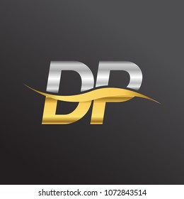initial letter logo DP company name gold and silver color swoosh design. vector logotype for business and company identity.