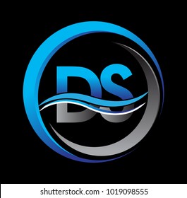 initial letter logo DS company name blue and grey color on circle and swoosh design. vector logotype for business and company identity.