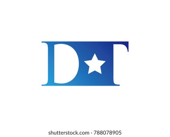 Initial letter logo DT uppercase blue template with star