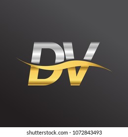 initial letter logo DV company name gold and silver color swoosh design. vector logotype for business and company identity.