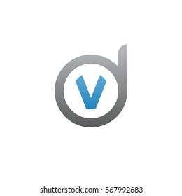 initial letter logo dv, vd, v inside d rounded lowercase blue gray