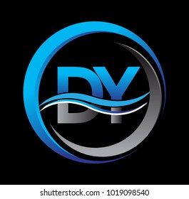 initial letter logo DY company name blue and grey color on circle and swoosh design. vector logotype for business and company identity.