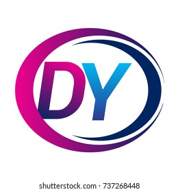 initial letter logo DY company name blue and magenta color on circle and swoosh design. vector logotype for business and company identity.