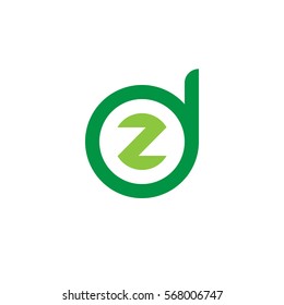 initial letter logo dz, zd, z inside d rounded lowercase green flat