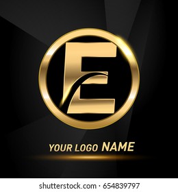 initial letter logo e inside circle shape, rounded lowercase logo gold on dark background