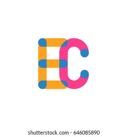 Initial letter logo EC overlapping round line, yellow blue magenta