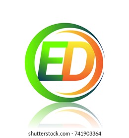 initial letter logo ED company name green and orange color on circle and swoosh design. vector logotype for business and company identity.