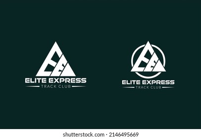 initial letter logo EE blue and whit color on circle and swoosh design. vector logotype for business and company identity.