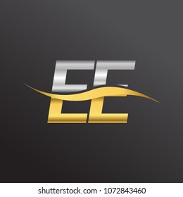 initial letter logo EE company name gold and silver color swoosh design. vector logotype for business and company identity.