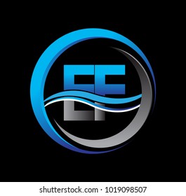 initial letter logo EF company name blue and grey color on circle and swoosh design. vector logotype for business and company identity.