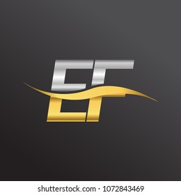 initial letter logo EF company name gold and silver color swoosh design. vector logotype for business and company identity.