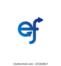 initial letter logo ef, fe, e, f, arrow rounded lowercase blue