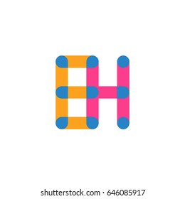 Initial letter logo EH overlapping round line, yellow blue magenta