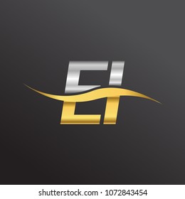 initial letter logo EI company name gold and silver color swoosh design. vector logotype for business and company identity.