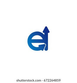 initial letter logo ei, ie, e, arrow rounded lowercase blue