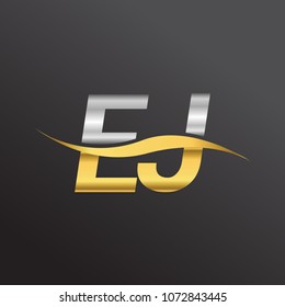initial letter logo EJ company name gold and silver color swoosh design. vector logotype for business and company identity.