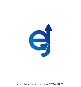 initial letter logo ej, je, e, j, arrow rounded lowercase blue