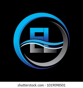 initial letter logo EL company name blue and grey color on circle and swoosh design. vector logotype for business and company identity.
