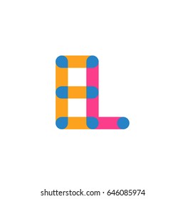 Initial letter logo EL overlapping round line, yellow blue magenta