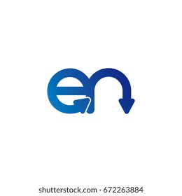 initial letter logo en, ne, e, n, arrow rounded lowercase blue