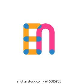 Initial letter logo EN overlapping round line, yellow blue magenta