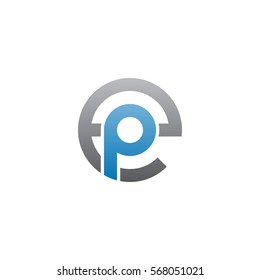 initial letter logo ep, pe, p inside e rounded lowercase blue gray