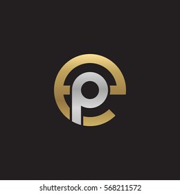 initial letter logo ep, pe, p inside e rounded lowercase logo gold silver