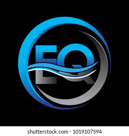 initial letter logo EQ company name blue and grey color on circle and swoosh design. vector logotype for business and company identity.