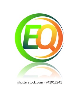 initial letter logo EQ company name green and orange color on circle and swoosh design. vector logotype for business and company identity.
