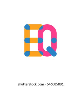 Initial letter logo EQ overlapping round line, yellow blue magenta
