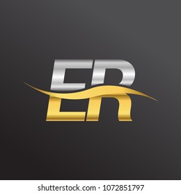 initial letter logo ER company name gold and silver color swoosh design. vector logotype for business and company identity.