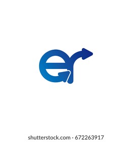 initial letter logo er, re, e, r, arrow rounded lowercase blue
