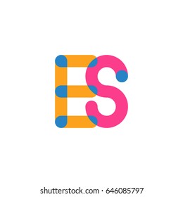 Initial letter logo ES overlapping round line, yellow blue magenta