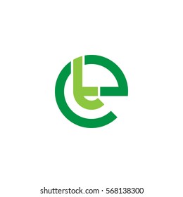 initial letter logo et, te, t inside e rounded lowercase green flat