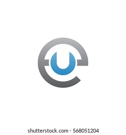 initial letter logo eu, ue, u inside e rounded lowercase blue gray