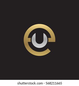 initial letter logo eu, ue, u inside e rounded lowercase logo gold silver
