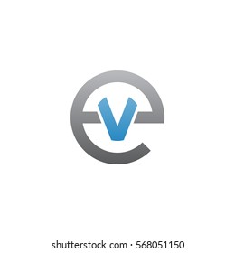 initial letter logo ev, ve, v inside e rounded lowercase blue gray