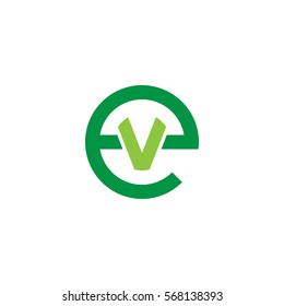 initial letter logo ev, ve, v inside e rounded lowercase green flat