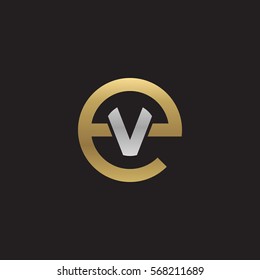 initial letter logo ev, ve, v inside e rounded lowercase logo gold silver