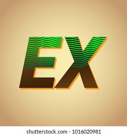 initial letter logo EX colored green and brown with striped composition, Vector logo design template elements for your business or company identity
