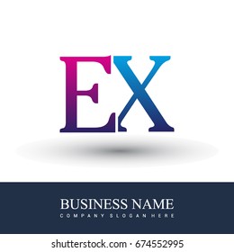 initial letter logo EX colored red and blue, Vector logo design template elements for your business or company identity