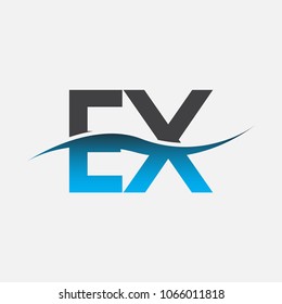 Initial letter logo EX company name blue and black color swoosh design. vector logotype for business and company identity.