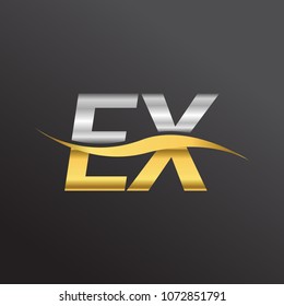 initial letter logo EX company name gold and silver color swoosh design. vector logotype for business and company identity.