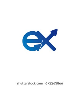 initial letter logo ex, xe, e, x, arrow rounded lowercase blue