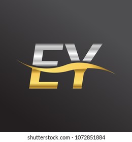 initial letter logo EY company name gold and silver color swoosh design. vector logotype for business and company identity.
