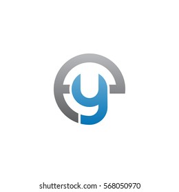 initial letter logo ey, ye, y inside e rounded lowercase blue gray